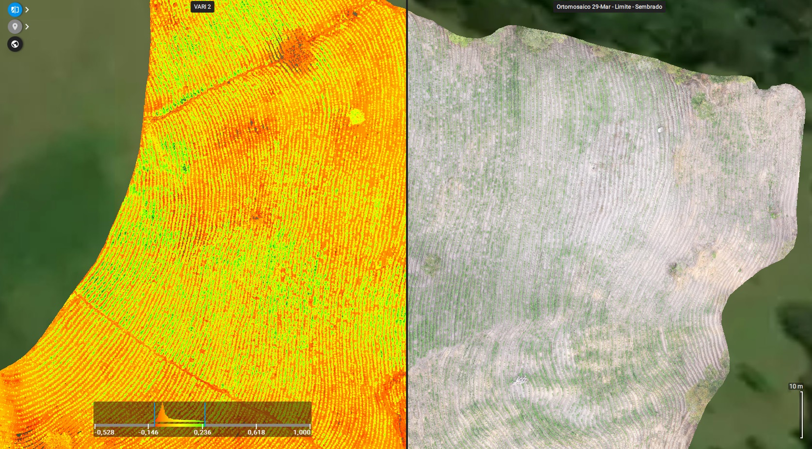 Mapa de índice de vegetación NDVI generado por AgroSky